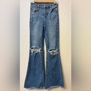American Eagle Outfitters Flare Jeans Distressed Western Prep Blue 000